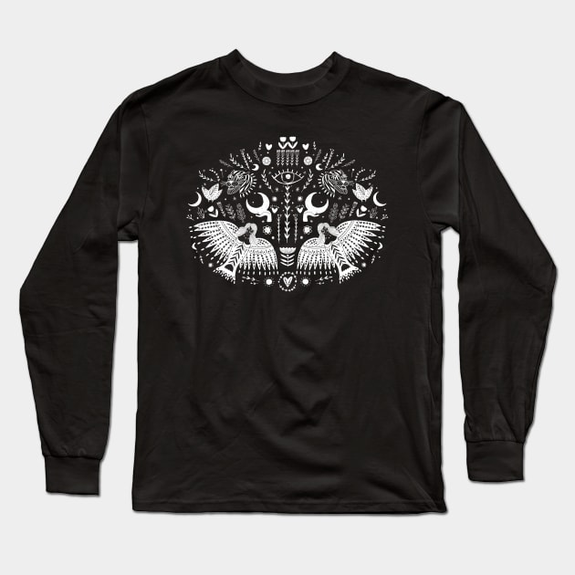 Folk Art Flying Angels Long Sleeve T-Shirt by Pixelchicken